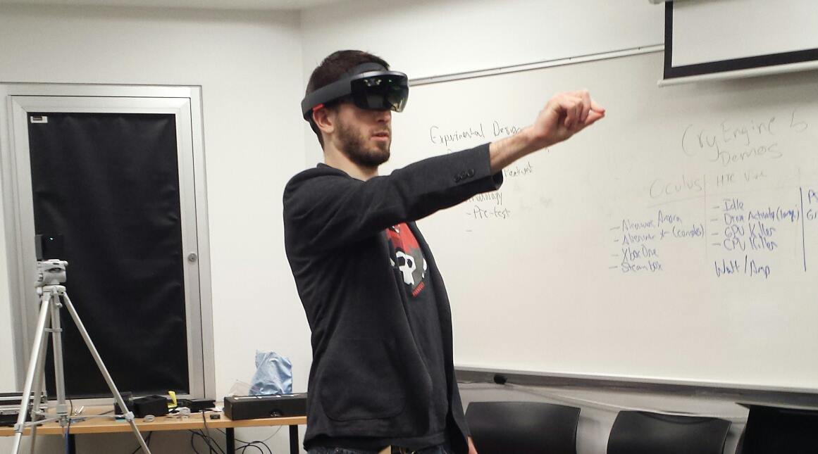 Cody Van De Mark trying a Hololens headset for the first time.