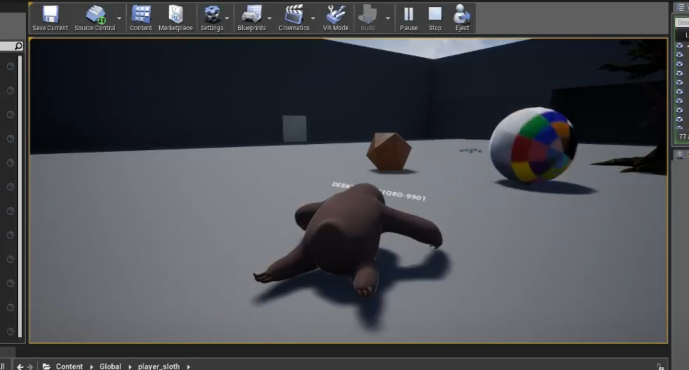 Sloth soccer networked physics demo screenshot